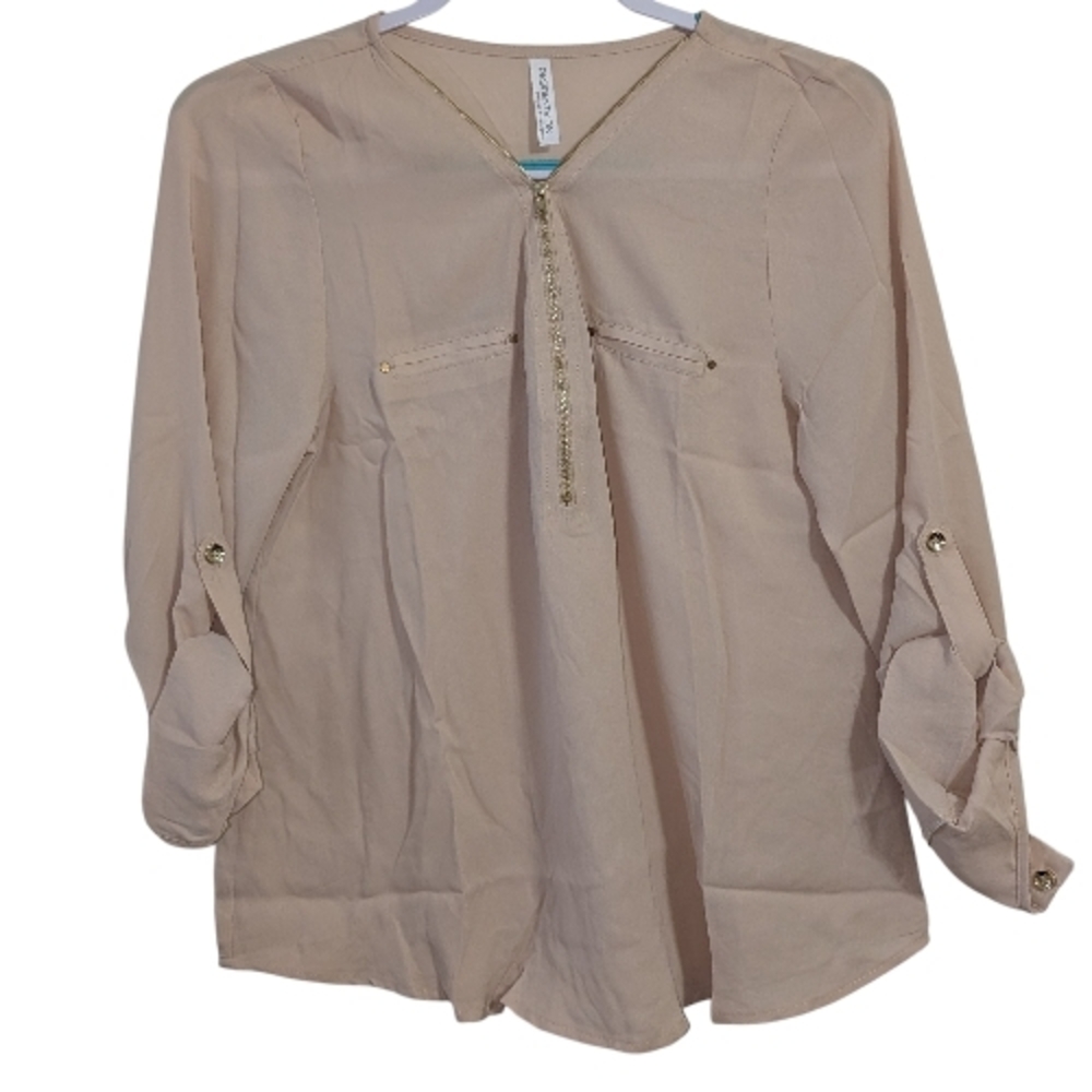 RESIDENTS ON WOMEN'S BEIGE LONG SLEEVE BLOUSE SIZE M